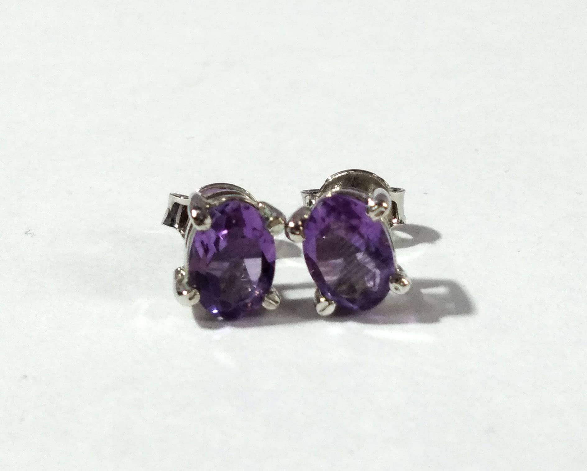 Amethyst Stud Earrings, 925 Solid Starling Silver Earring Jewelry, Natural Amethyst Gemstone Oval Shape Stone Size 7x5mm Gift for Her, Studs